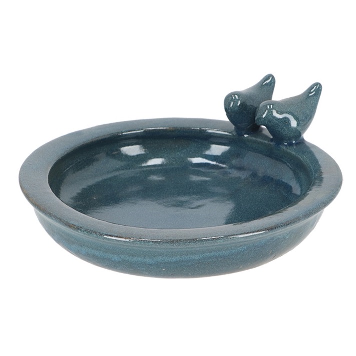 Ceramic Bird Bath in Petrol Blue