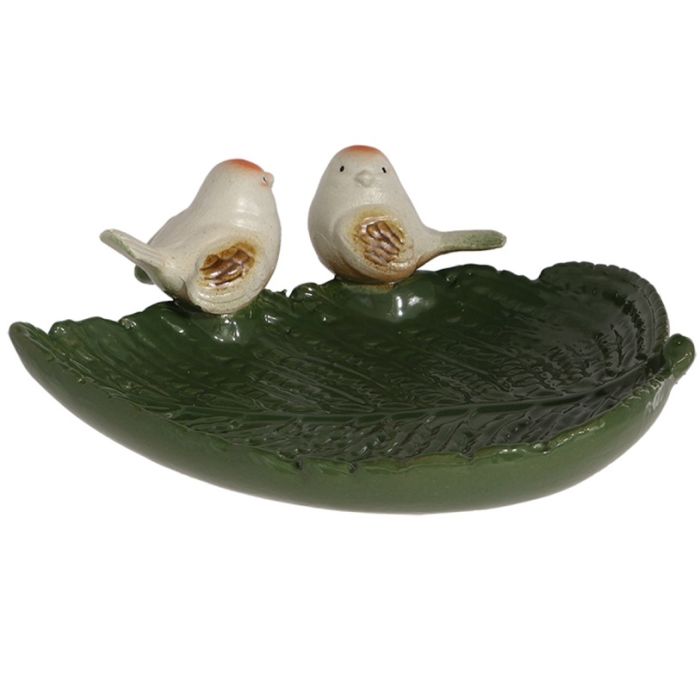 Ceramic Leaf-Shaped Bird Bath with Garden Birds