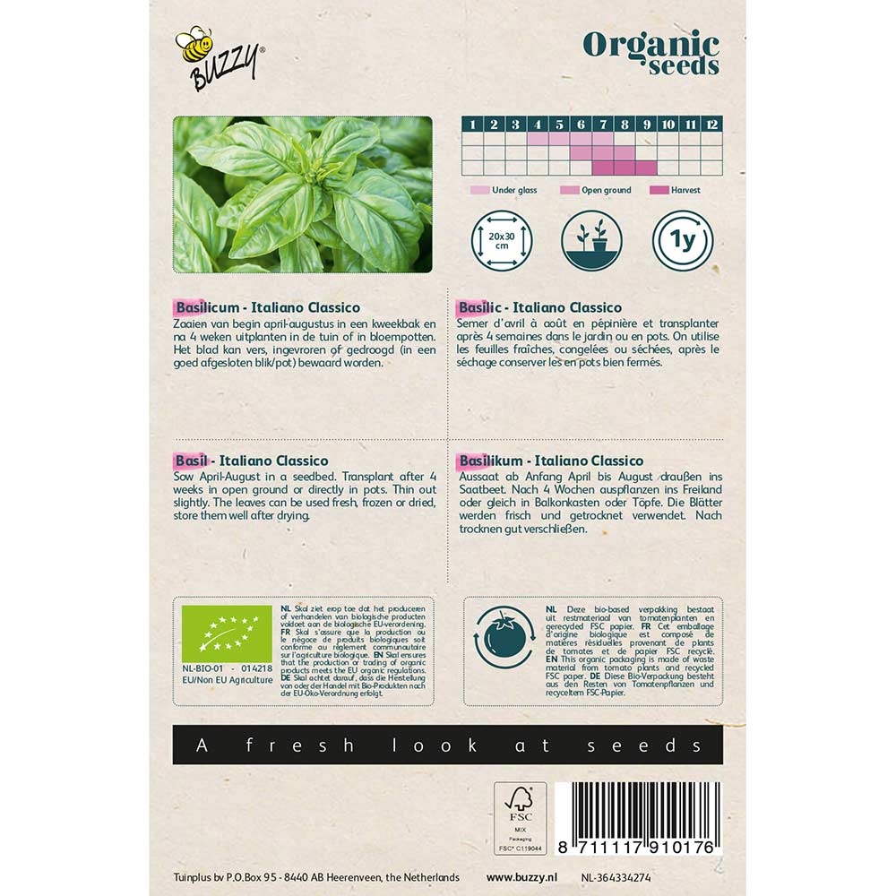 Buzzy Seeds® Organic Sweet Basil - Italiano Clas