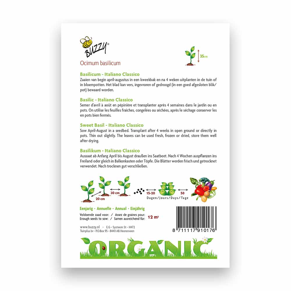 Buzzy Seeds® Organic Sweet Basil - Italiano Clas