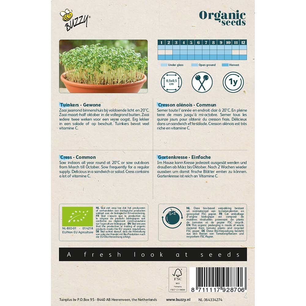 Buzzy Seeds® Organic Cress - Common (BIO)