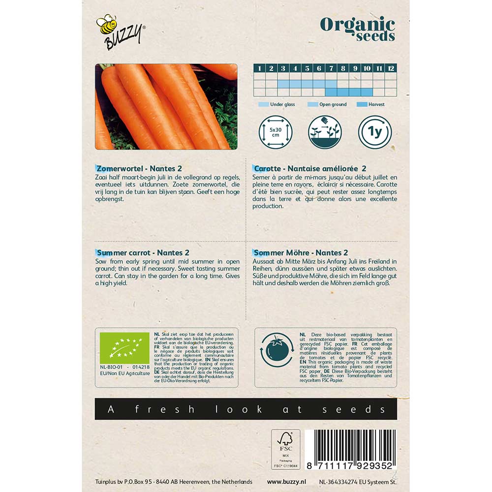 Organic Summer Carrot Seeds - Nantes 2 from Buzzy Seeds®