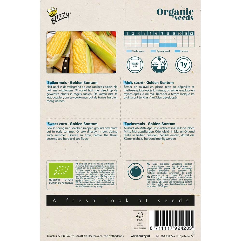 Buzzy Seeds® Organic Sweet Corn - Golden Bantam