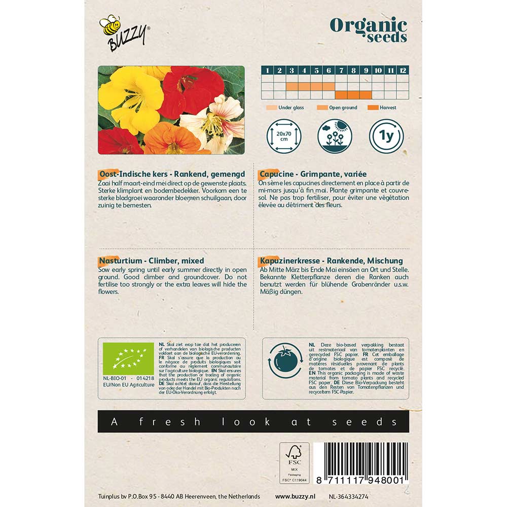 Buzzy Seeds® Organic Nasturtium - Single Flower Mix (BIO)