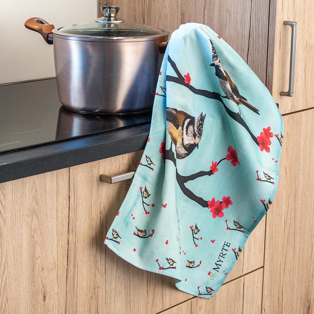 Crested Tit Tea Towel by Myrte