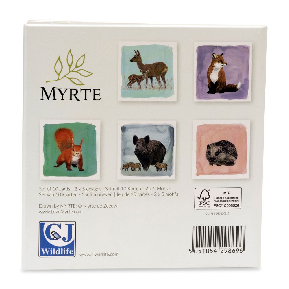 Sélection de cartes de voeux des animaux de la forêt Myrte - 2 x 5 choix