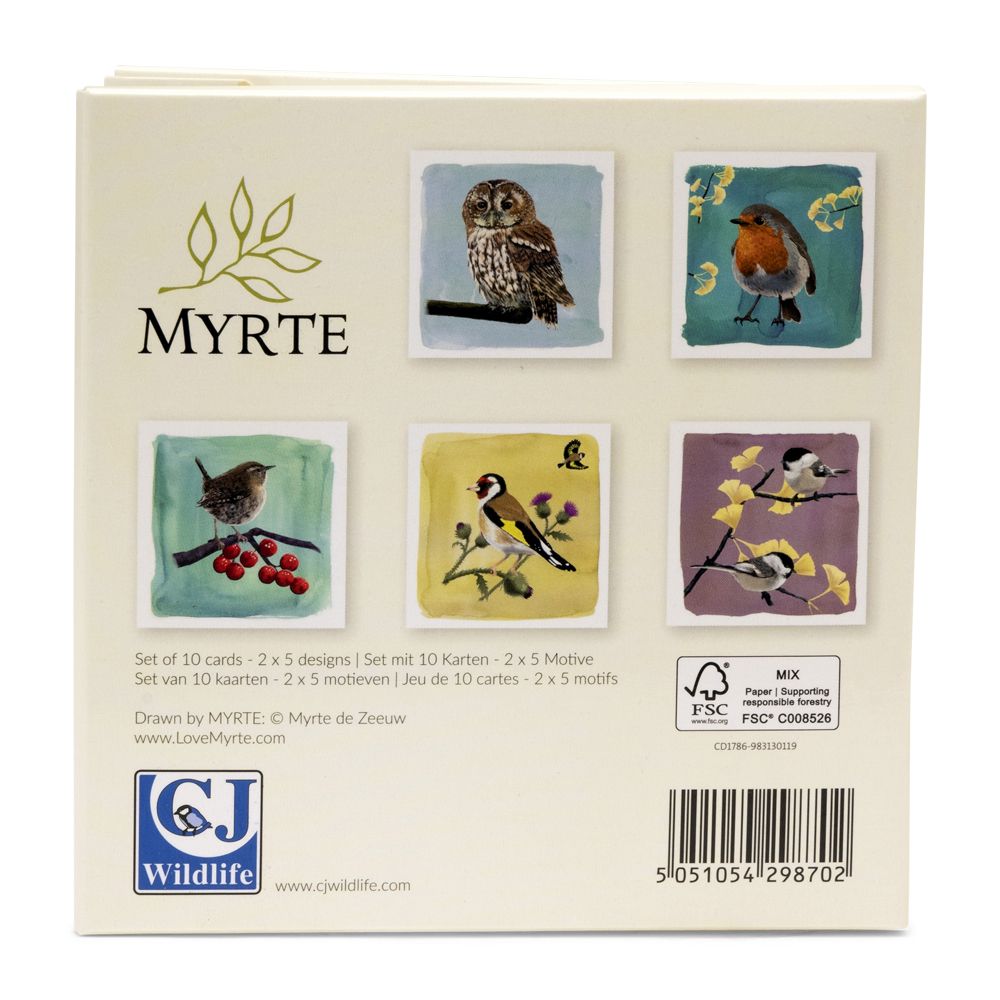 Sélection de cartes de voeux Oiseaux de jardin populaires Myrte - 2 x 5 choix