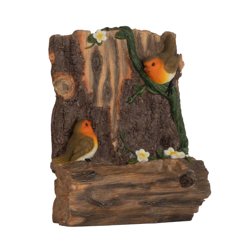 Wandvoederhuisje met Roodborstjes (Polystone)